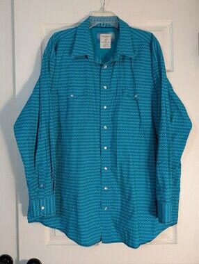 Panhandle Slim Rough Stock Men's Turquoise Patterned Pearl Snap Shirt Size XXL